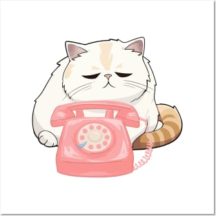 Sad Cat and Retro Rotary Dial Phone Posters and Art